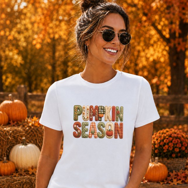 Camiseta Letras em estilo Patchwork da Temporada de Abóbora (Criador carregado)