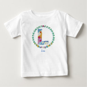 Camiseta Letras Flores Iniciais "L" com Nome Personalizado
