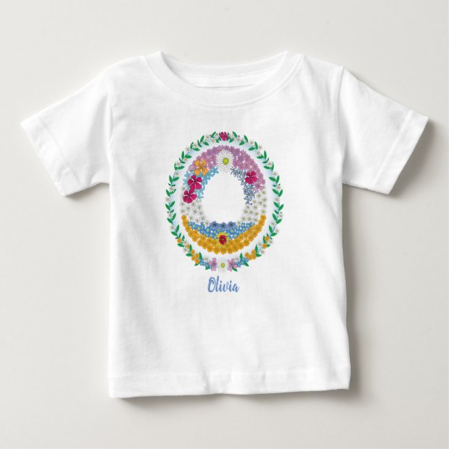Camiseta Letras Flores "O" Inicial com Nome Personalizado (Frente)