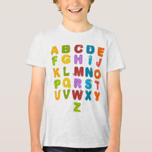 Camiseta Letras Fofas Aprendizado Divertido Alfabeto Cor de