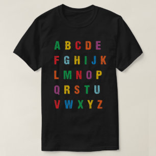 Camiseta Letras Minúsculas Coloridas Alfabeto aprende garot