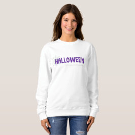 Camiseta Letras Roxas Manuscritas Teia de Aranha Halloween