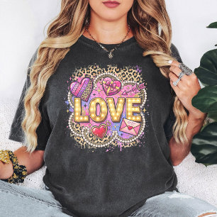 Camiseta Letreiro de Amor Glamouroso Com Corações de Estamp