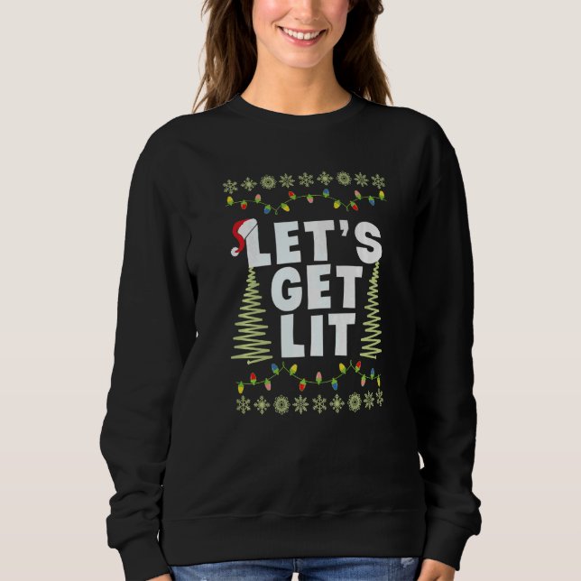 Camiseta Let's Get Lit Adult Christmas Hat Xmas PJ costume  (Frente)