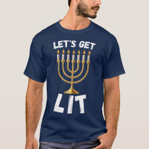 Camiseta Let's Get Lit Hanukkah Pajamakah Menorah Nine Cand