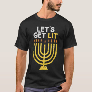 Camiseta Lets Get Lit  Jewish Hanukkah Chanukah Chanukiah f