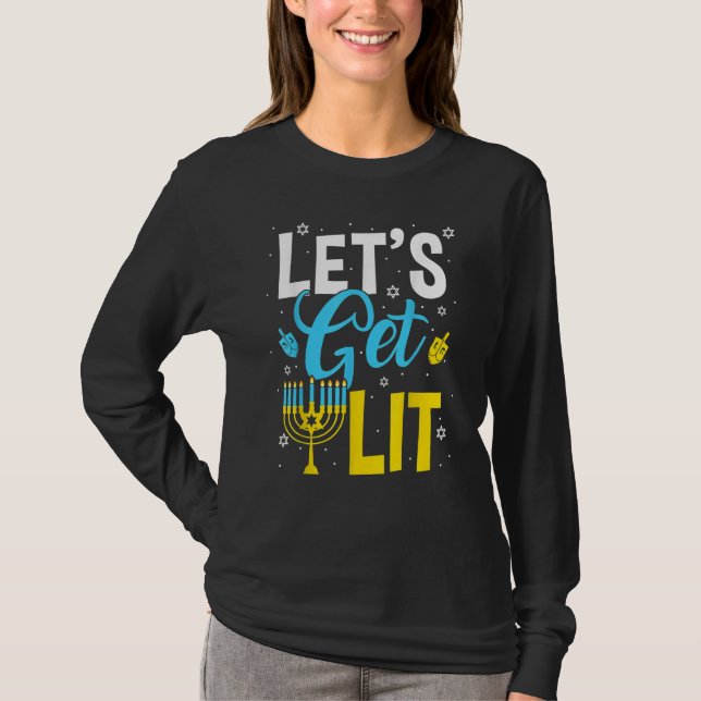 Camiseta Let's Get Lit Menorah Hanukkah Jewish (Frente)