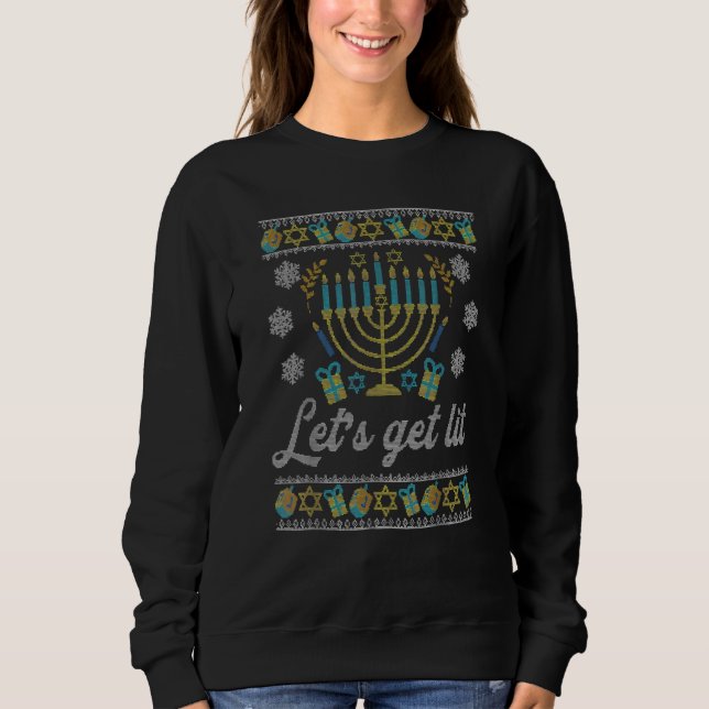 Camiseta Lets Get Lit Ugly Hanukkah Channukah (Frente)