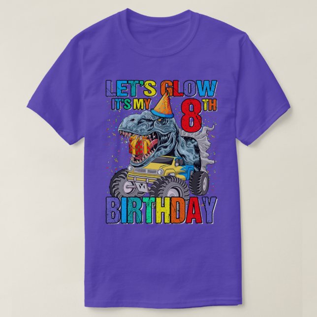 Camiseta Let's Glow Party It's My 8th Birthday Monster Truc (Frente do Design)