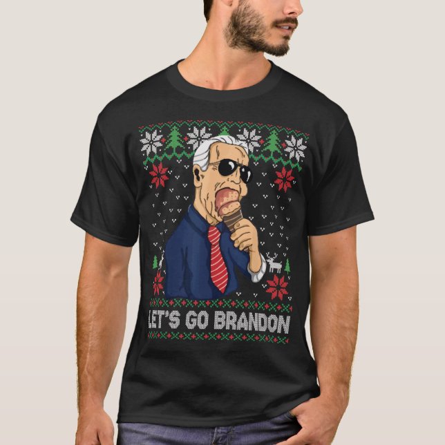 Camiseta Let's Go Brandon Funny Biden Meme Ugly Christmas (Frente)