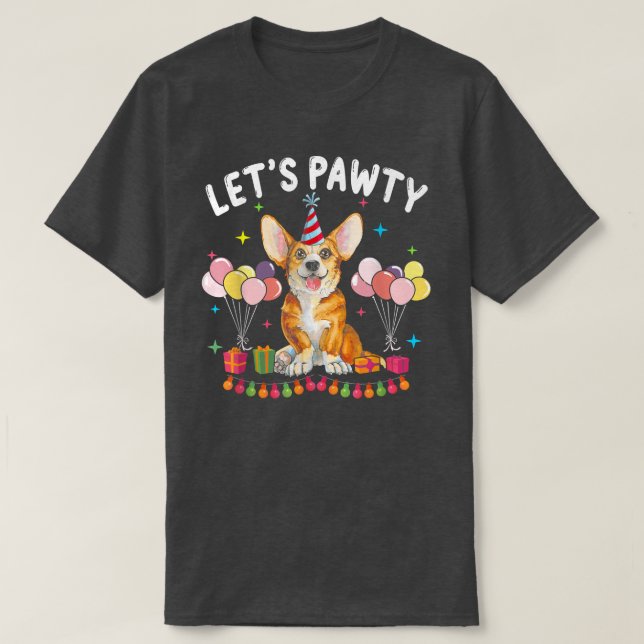 Camiseta Lets Pawty Birthday Pembroke Welsh Corgi Kid Dog P (Frente do Design)