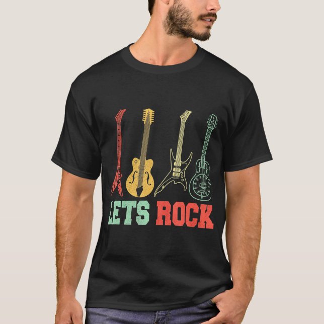 Camiseta Lets Rock N Roll Guitar Retro (Frente)