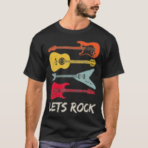 Camiseta Lets Rock n Roll Guitar Retro Gift Men Mulheres
