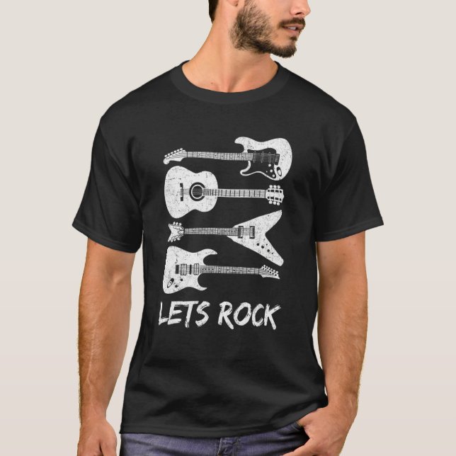 Camiseta Lets Rock Rock n Roll Guitar Retro Gifts Men Women (Frente)