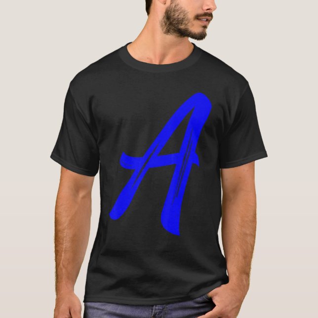 Camiseta Letter A Alphabet Large Blue Graphic Initial (Frente)