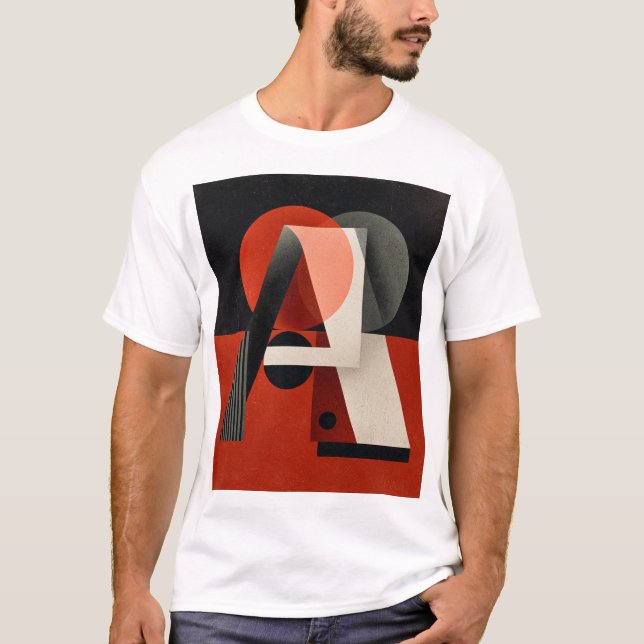 Camiseta Letter A – Constructivist Geometry on Textured Red (Frente)