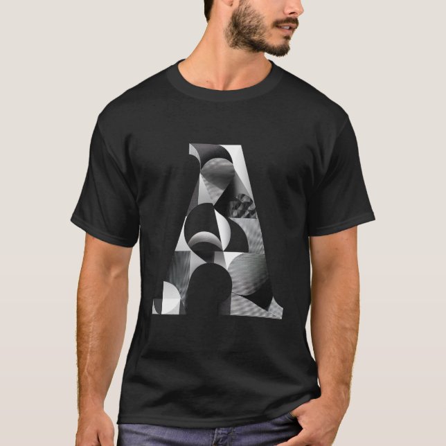 Camiseta Letter A – Monochrome Op-Art Linework on Black (Frente)