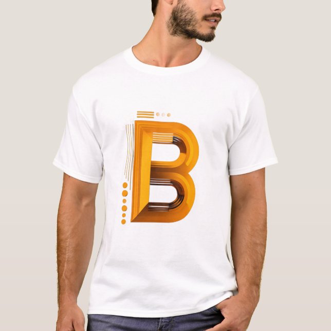 Camiseta Letter B – Amber 3D Monogram on Deep Black (Frente)