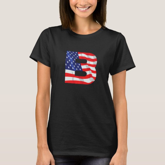 Camiseta Letter B Capital Alphabet Usa American Flag Monogr (Frente)