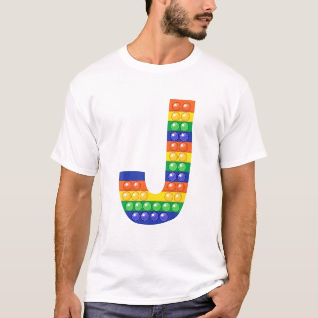 Camiseta Letter J Capital Alphabet Fidget Pop It Funny Matc (Frente)