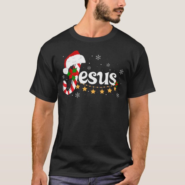 Camiseta Letter J For Jesus Christian Candy Cane Santa Hat  (Frente)
