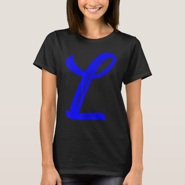 Camiseta Letter L Alphabet Large Blue Graphic Initial (Frente)