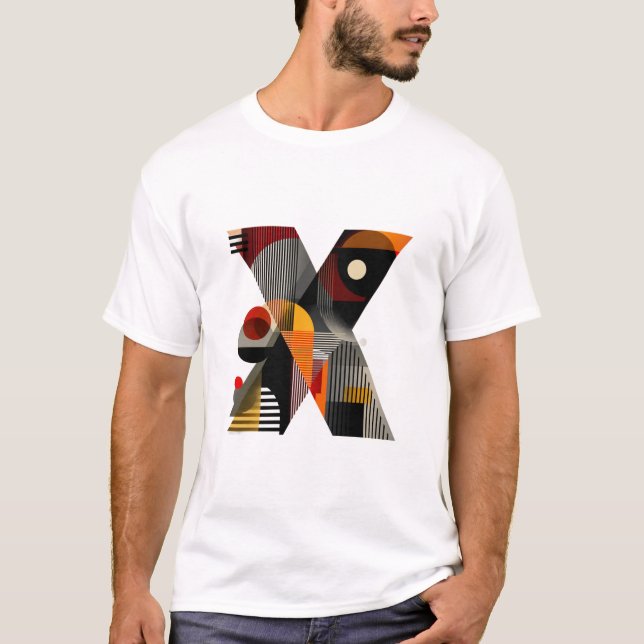 Camiseta Letter X – Modern Geometric Monogram with Stripes (Frente)