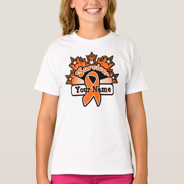 Camiseta Leucemia de Nome Personalizado de Sobrevivência Su (Frente)