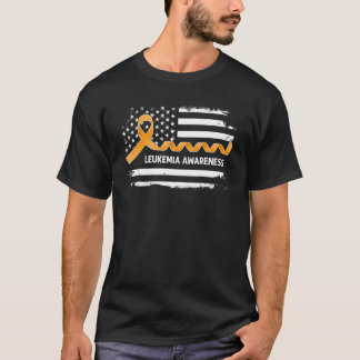 Camiseta Leukemia Awareness American Flag   Orange Ribbon