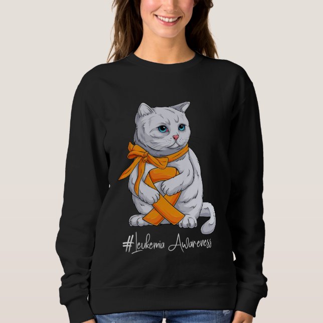 Camiseta Leukemia Awareness Month Orange Ribbon Cat (Frente)