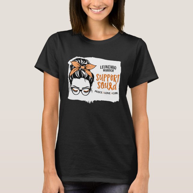 Camiseta Leukemia Support Squad Messy Bun for Mom Sister Be (Frente)
