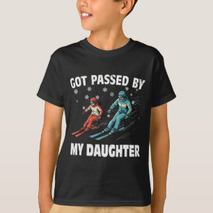 Camiseta Levado pela minha filha, esquiando engraçado, famí