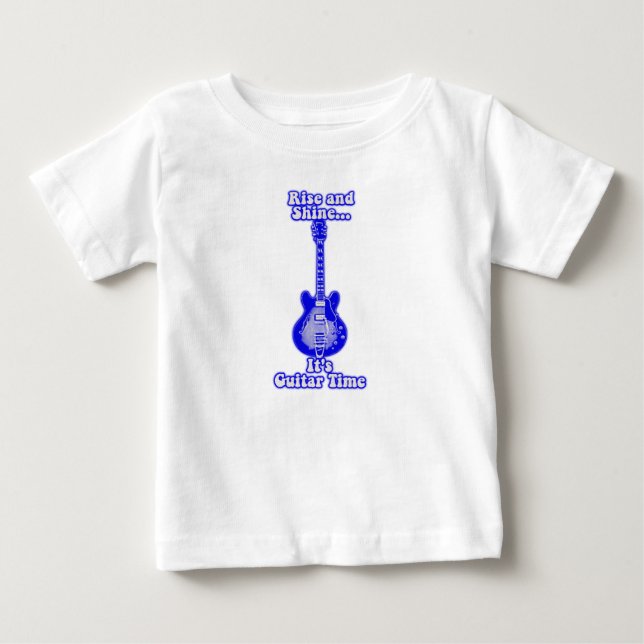 Camiseta Levanta e brilha. é hora do violão. guitarra azul  (Frente)