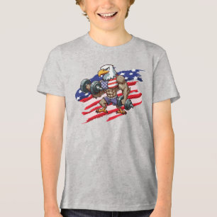 Camiseta levantamento de peso patriótico águia careca EUA