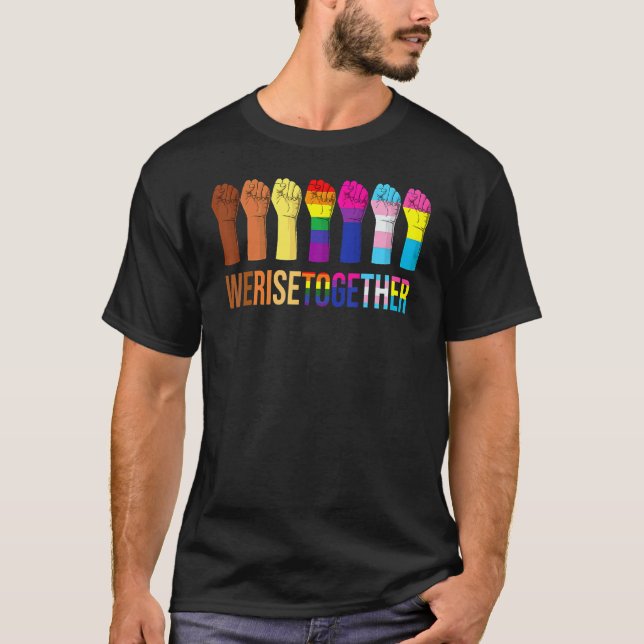 Camiseta Levantamo-Nos Juntos Com O Orgulho gay De Suporte  (Frente)
