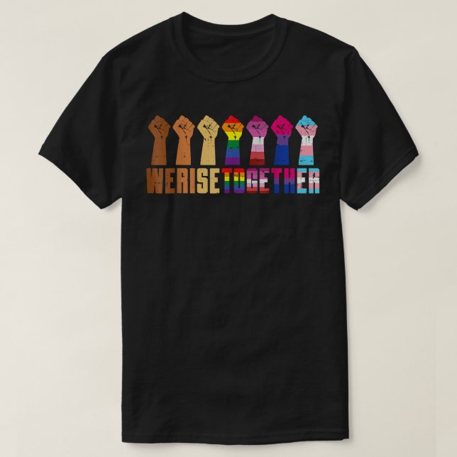 Camiseta Levantamo-nos juntos, LGBT Negra, Evocando Orgulho (Frente do Design)