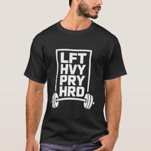Camiseta Levante Pesado Reze Duro Treino de Ginásio Cristão