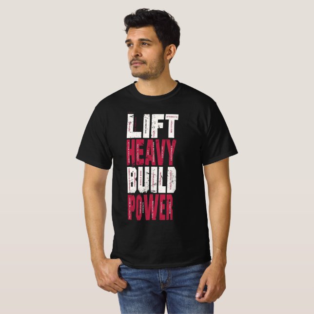 Camiseta Levante Peso Construa Poder – Motivacional Academi (Frente Completa)