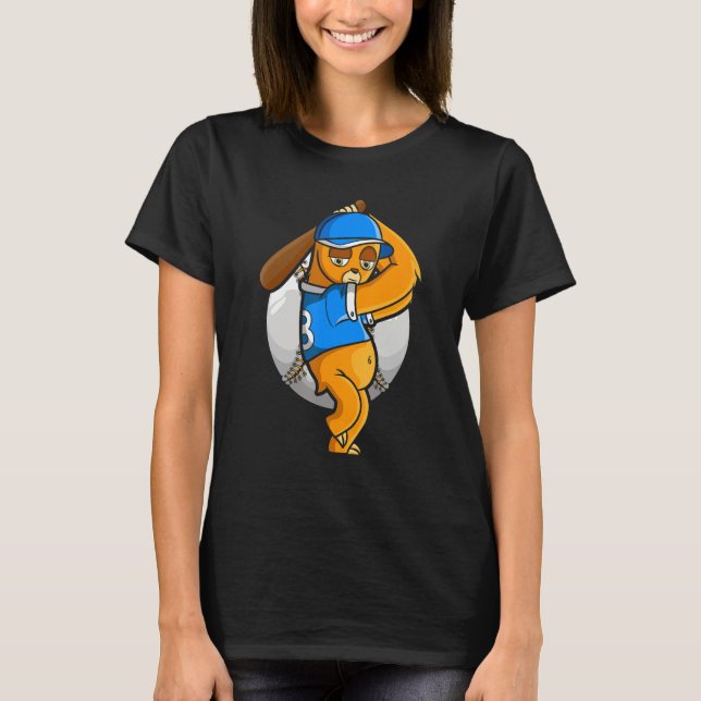 Camiseta Leve Baseball Sloth Retro Baskeballer Baseball Pl (Frente)