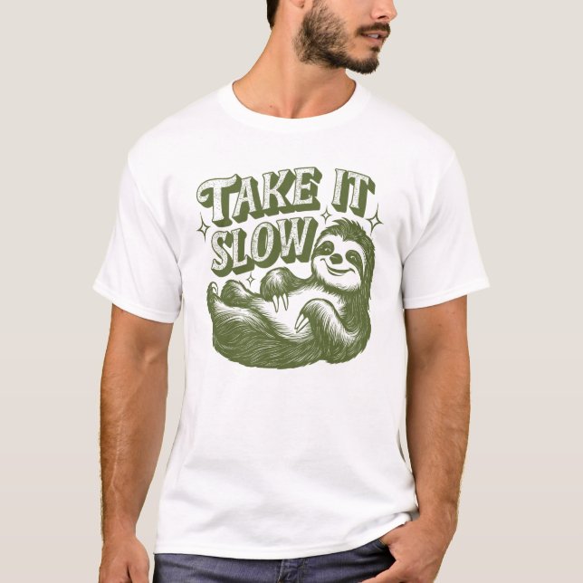 Camiseta Leve Devagar Citação Divertida de Preguiça Pun par (Frente)