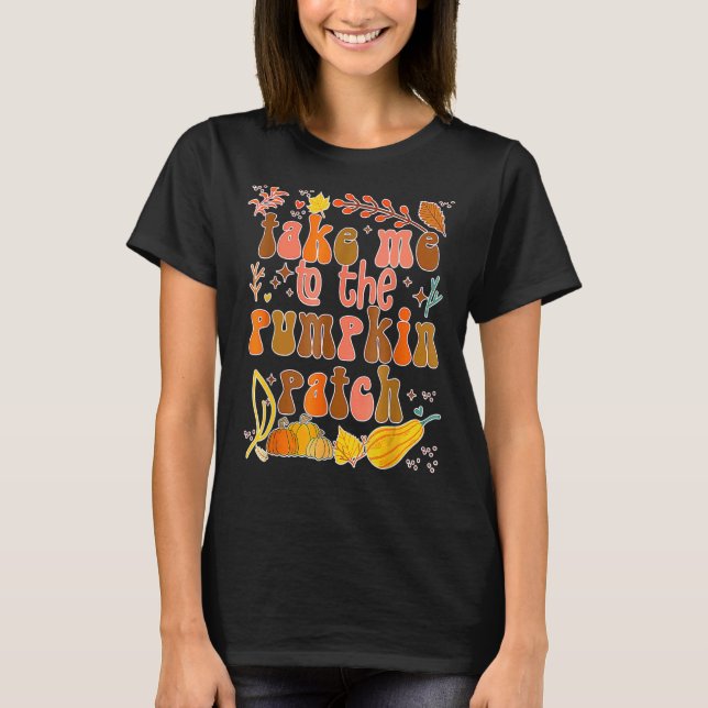 Camiseta Leve-Me Ao Patch De Abóbora Outono Queda Graças (Frente)