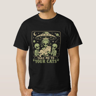 Camiseta Leve-me ao seu gato Abdução Alienígena Fofa - Alie
