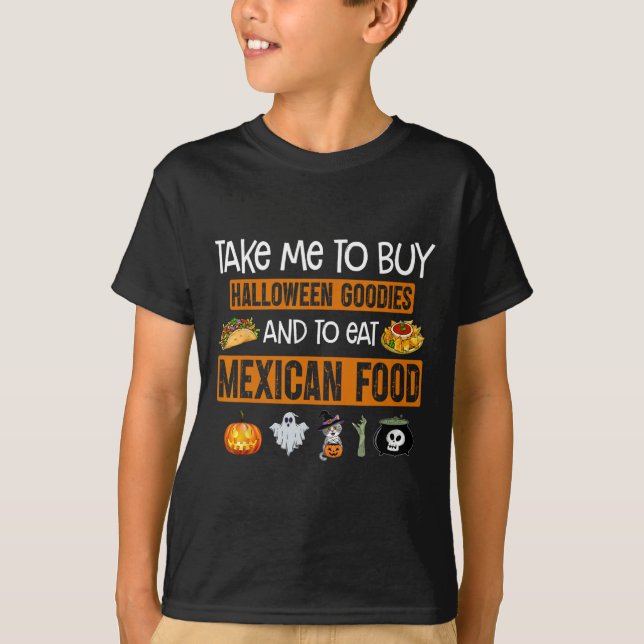 Camiseta Leve-me para comprar guloseimas de Halloween e com (Frente)