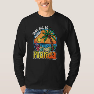 Camiseta Leve-Me Para Florida Retro Beach Sunset Palm Tree