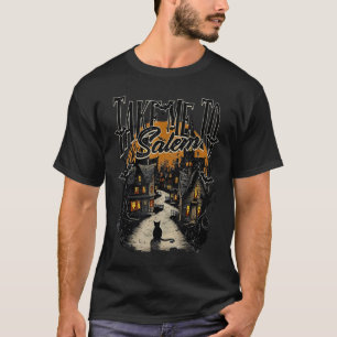 Camiseta Leve-Me Para Salem Black Cat Halloween Retro Vinta