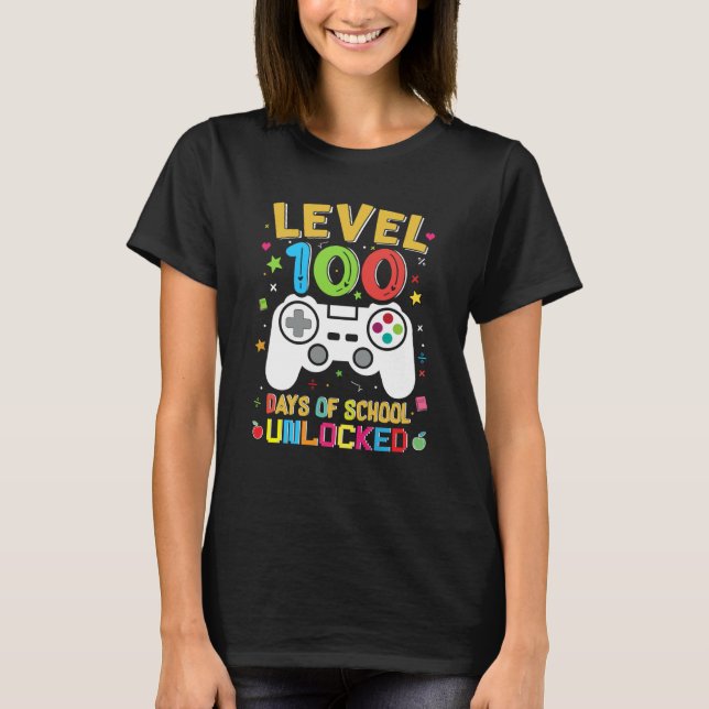 Camiseta Level 100 Days Of School Unlocked Gamer 100th Day  (Frente)