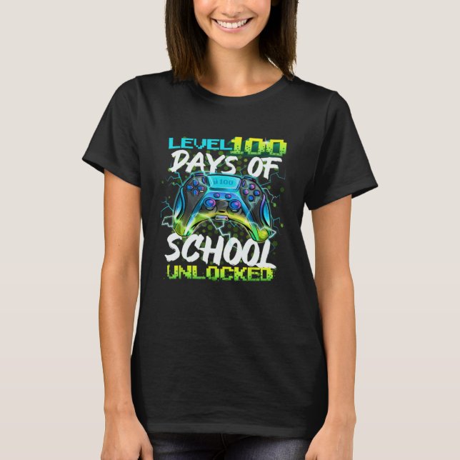 Camiseta Level 100 Days Of School Unlocked Gamer Boy Girl V (Frente)
