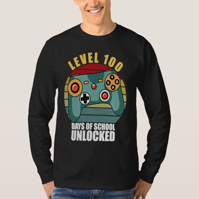 Camiseta Level 100 Days Of School Unlocked Gamer Video Game (Frente)