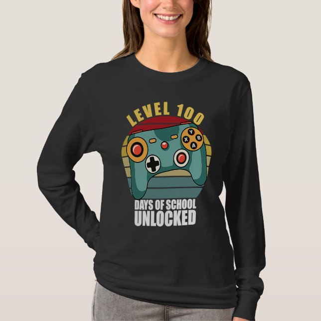 Camiseta Level 100 Days Of School Unlocked Gamer Video Game (Frente)
