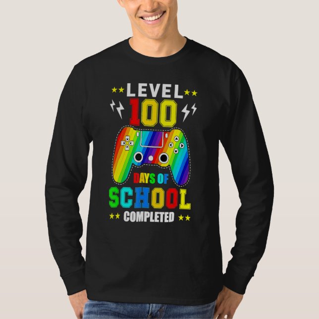 Camiseta Level 100 Days Of School Unlocked Gamer Video Game (Frente)